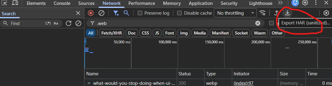 Chrome DevTools Network tab HAR export for AI chatbot testing architecture discovery