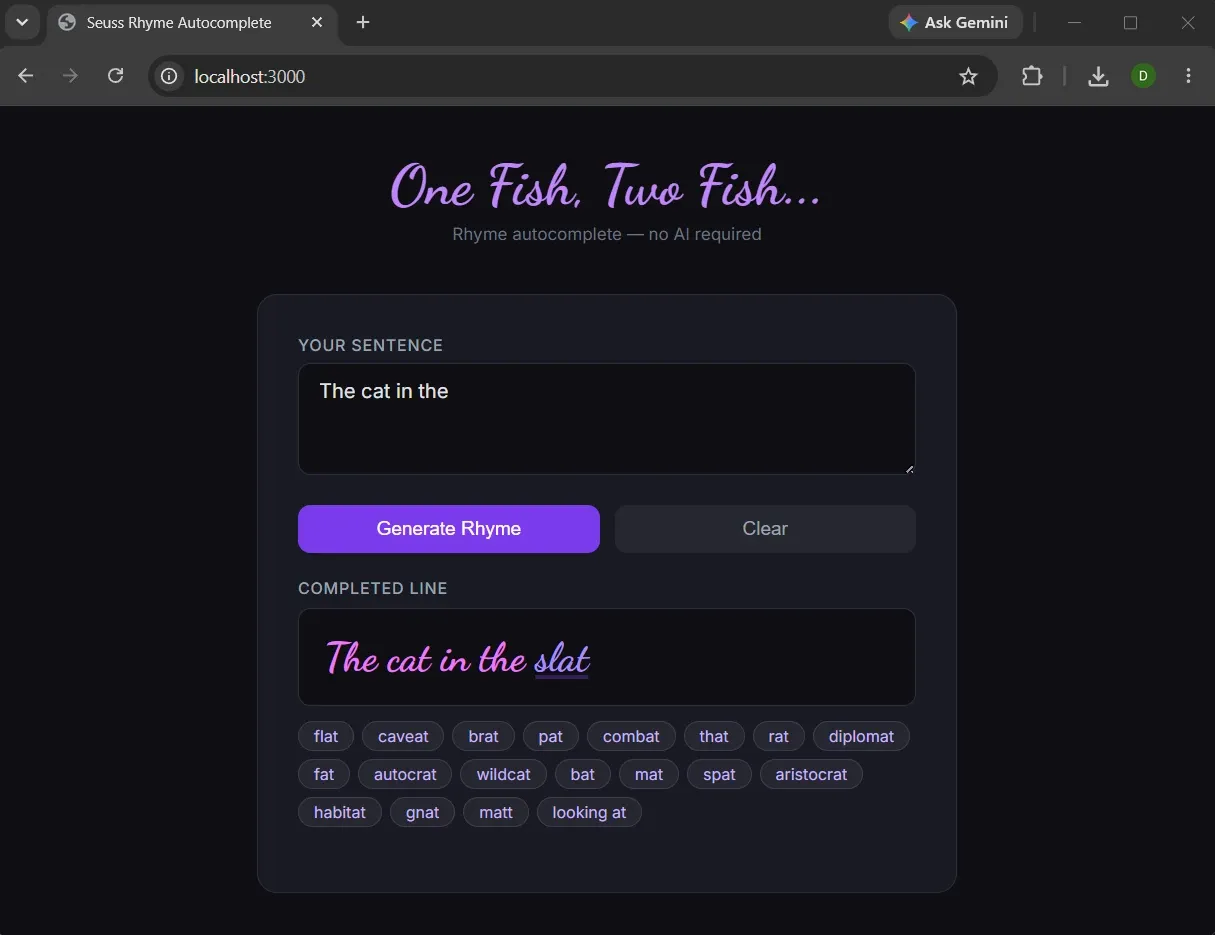 Screenshot of generated rhyme app