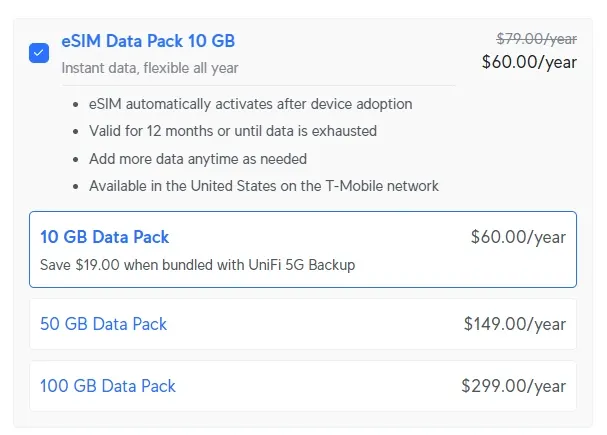 Ubiquiti ESIM plans