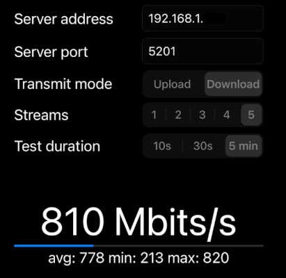 screenshot of iPerf iPhone speed test on U6-Pro-US