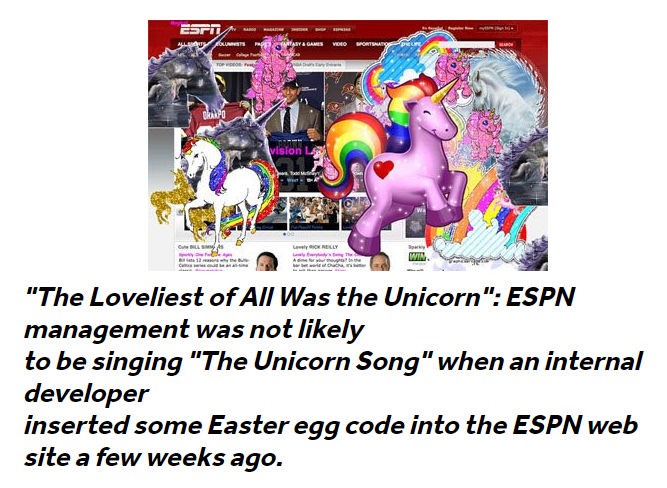 Unicorns superimposed on ESPN homepage (from BleacherReport article by Christopher Byrne)
