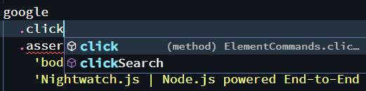 Nightwatch intellisense for titleEquals